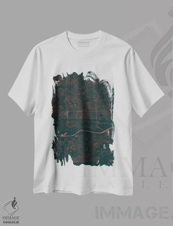 تیشرت سفید طرح دار نقشه طرح شهری فروسرخ فینیکس، هنر دیجیتال اثر هوبرت روگوسکی | immage.ir
