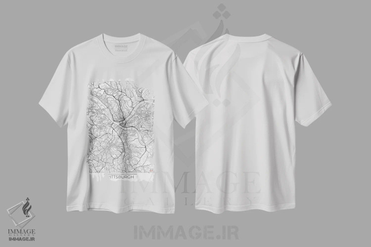 تیشرت سفید طرح دار نقشه طرح شهری مینیمال پیتسبورگ، هنر دیجیتال اثر هوبرت روگوسکی | immage.ir