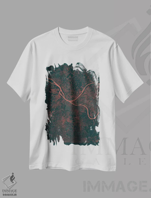 تیشرت سفید طرح دار نقشه طرح شهری فروسرخ پیتسبورگ، هنر دیجیتال اثر هوبرت روگوسکی | فروشگاه ایماژ