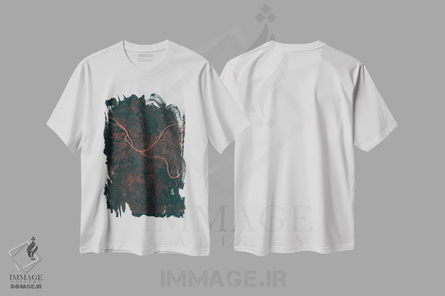 تیشرت سفید طرح دار نقشه طرح شهری فروسرخ پیتسبورگ، هنر دیجیتال اثر هوبرت روگوسکی | فروشگاه ایماژ