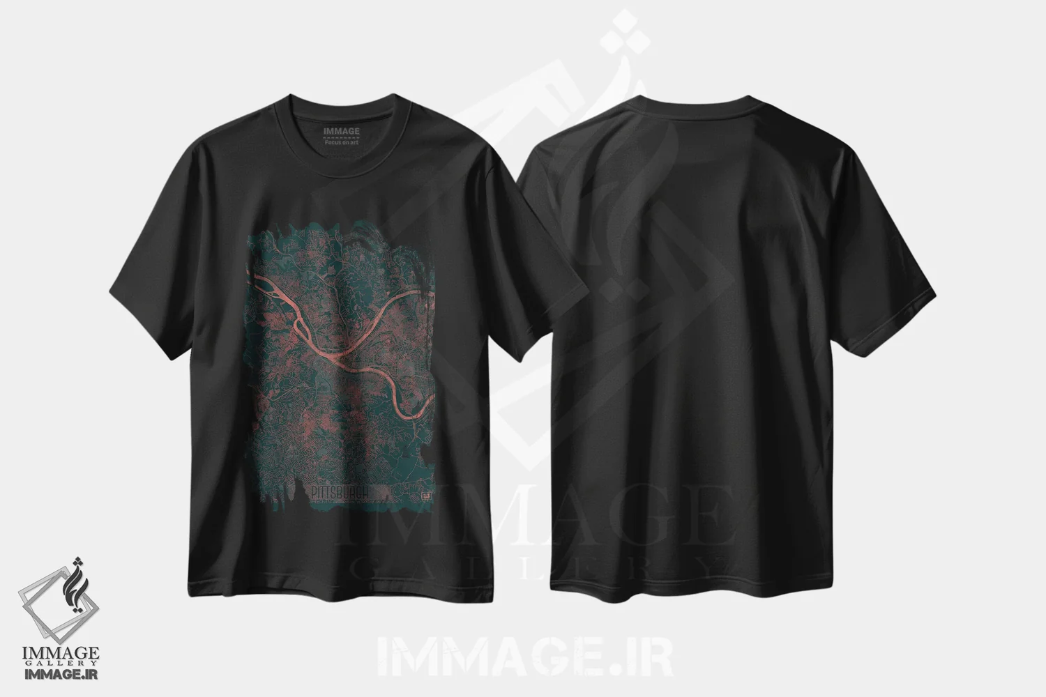 تیشرت مشکی طرح دار نقشه طرح شهری فروسرخ پیتسبورگ، هنر دیجیتال اثر هوبرت روگوسکی | immage.ir