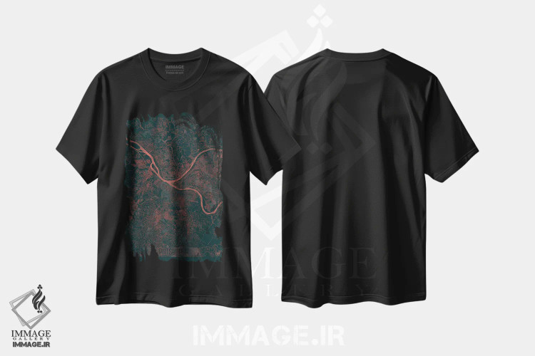 تیشرت مشکی طرح دار نقشه طرح شهری فروسرخ پیتسبورگ، هنر دیجیتال اثر هوبرت روگوسکی | immage.ir