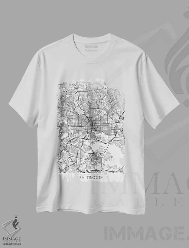 تیشرت سفید طرح دار نقشه طرح شهری مینیمال بالتیمور، هنر دیجیتال اثر هوبرت روگوسکی | فروشگاه ایماژ