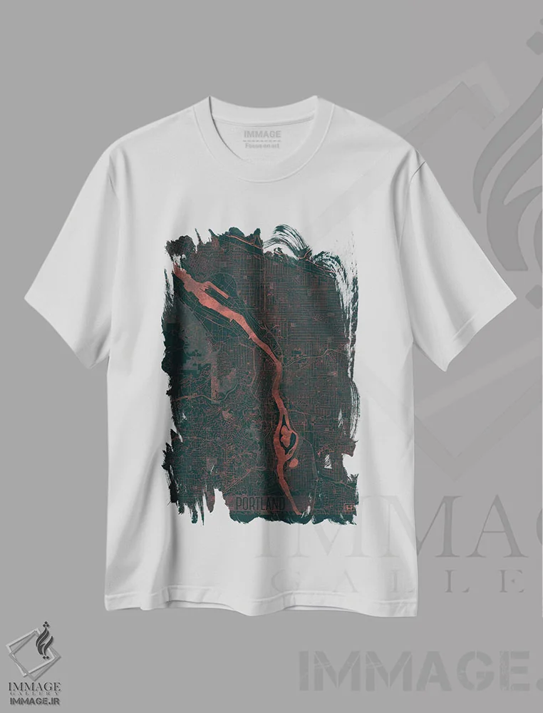 تیشرت سفید طرح دار نقشه طرح شهری فروسرخ پورتلند، هنر دیجیتال اثر هوبرت روگوسکی | immage.ir