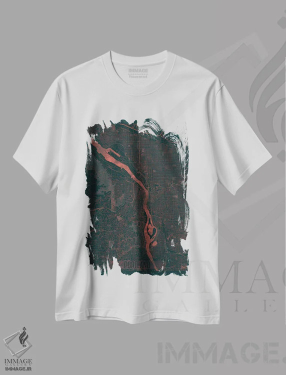 تیشرت سفید طرح دار نقشه طرح شهری فروسرخ پورتلند، هنر دیجیتال اثر هوبرت روگوسکی | immage.ir