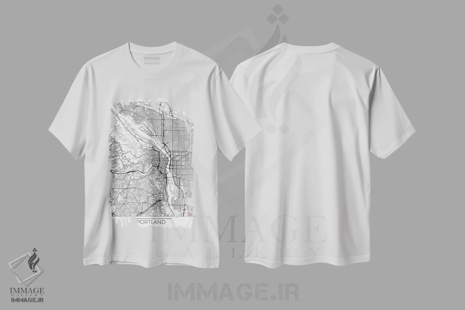 تیشرت سفید طرح دار نقشه طرح شهری مینیمال پورتلند، هنر دیجیتال اثر هوبرت روگوسکی | فروشگاه ایماژ
