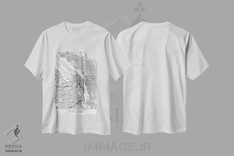 تیشرت سفید طرح دار نقشه طرح شهری مینیمال پورتلند، هنر دیجیتال اثر هوبرت روگوسکی | فروشگاه ایماژ