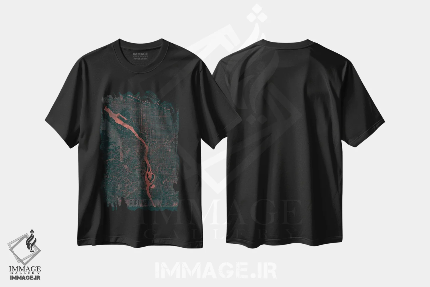 تیشرت مشکی طرح دار نقشه طرح شهری فروسرخ پورتلند، هنر دیجیتال اثر هوبرت روگوسکی | فروشگاه ایماژ