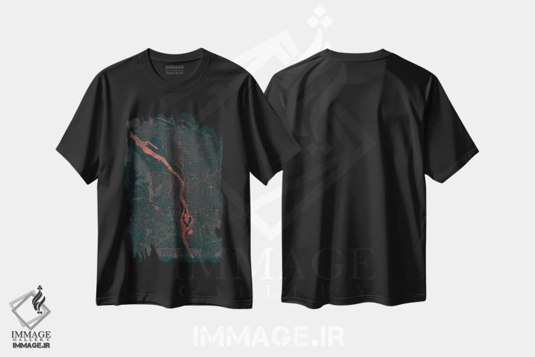 تیشرت مشکی طرح دار نقشه طرح شهری فروسرخ پورتلند، هنر دیجیتال اثر هوبرت روگوسکی | فروشگاه ایماژ