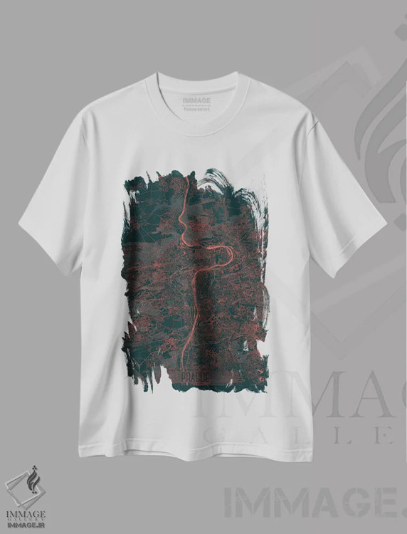 تیشرت سفید طرح دار نقشه طرح شهری فروسرخ پراگ، هنر دیجیتال اثر هوبرت روگوسکی | فروشگاه ایماژ