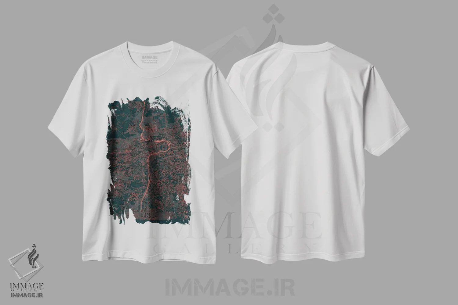 تیشرت سفید طرح دار نقشه طرح شهری فروسرخ پراگ، هنر دیجیتال اثر هوبرت روگوسکی | فروشگاه ایماژ