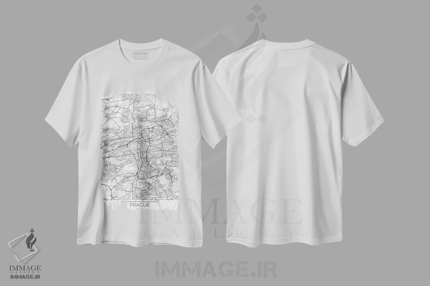 تیشرت سفید طرح دار نقشه طرح شهری مینیمال پراگ، هنر دیجیتال اثر هوبرت روگوسکی | immage.ir