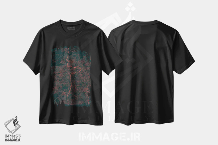 تیشرت مشکی طرح دار نقشه طرح شهری فروسرخ پراگ، هنر دیجیتال اثر هوبرت روگوسکی | immage.ir
