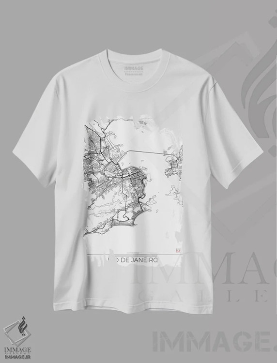 تیشرت سفید طرح دار نقشه طرح شهری مینیمال ریو دو ژانیرو، هنر دیجیتال اثر هوبرت روگوسکی | immage.ir