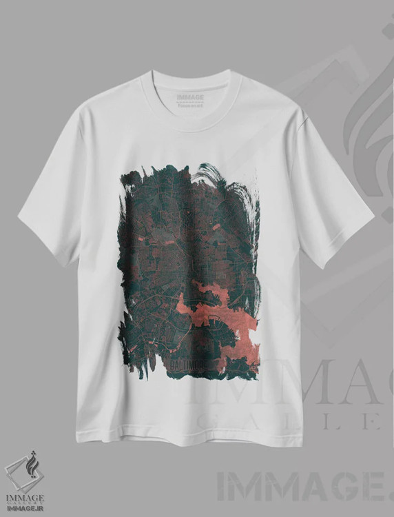 تیشرت سفید طرح دار نقشه طرح شهری فروسرخ بالتیمور، هنر دیجیتال اثر هوبرت روگوسکی | فروشگاه ایماژ