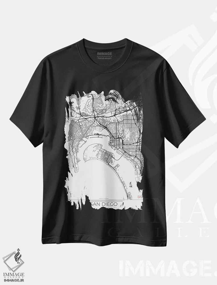 تیشرت مشکی طرح دار نقشه طرح شهری مینیمال سن دیگو، هنر دیجیتال اثر هوبرت روگوسکی | immage.ir