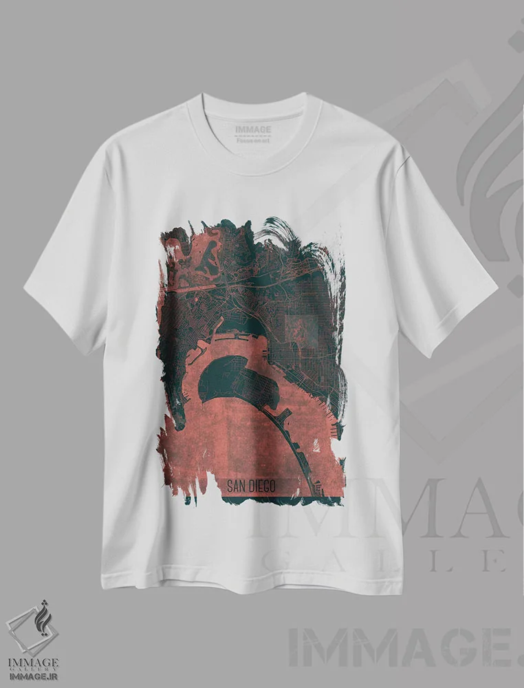 تیشرت سفید طرح دار نقشه طرح شهری فروسرخ سن دیگو، هنر دیجیتال اثر هوبرت روگوسکی | immage.ir