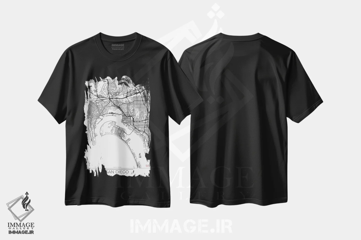 تیشرت مشکی طرح دار نقشه طرح شهری مینیمال سن دیگو، هنر دیجیتال اثر هوبرت روگوسکی | immage.ir