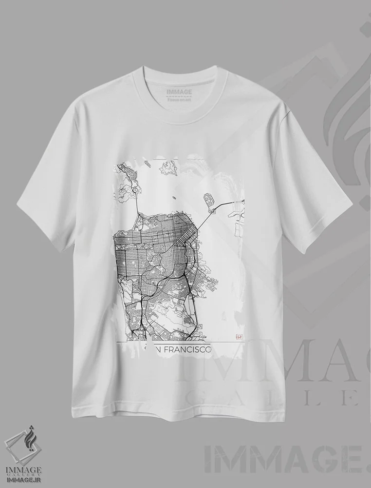 تیشرت سفید طرح دار نقشه طرح شهری مینیمال سان فرانسیسکو، هنر دیجیتال اثر هوبرت روگوسکی | immage.ir