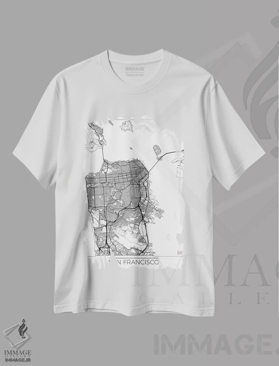 تیشرت سفید طرح دار نقشه طرح شهری مینیمال سان فرانسیسکو، هنر دیجیتال اثر هوبرت روگوسکی | immage.ir