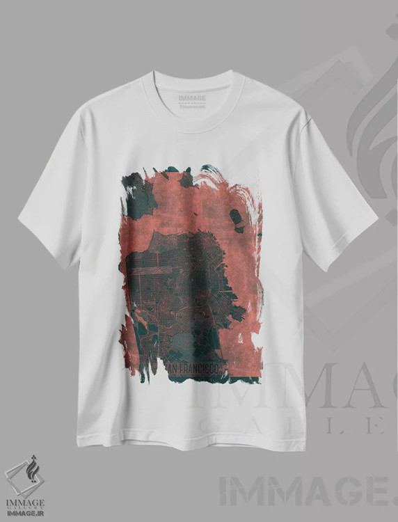 تیشرت سفید طرح دار نقشه طرح شهری فروسرخ سان فرانسیسکو، هنر دیجیتال اثر هوبرت روگوسکی | فروشگاه ایماژ