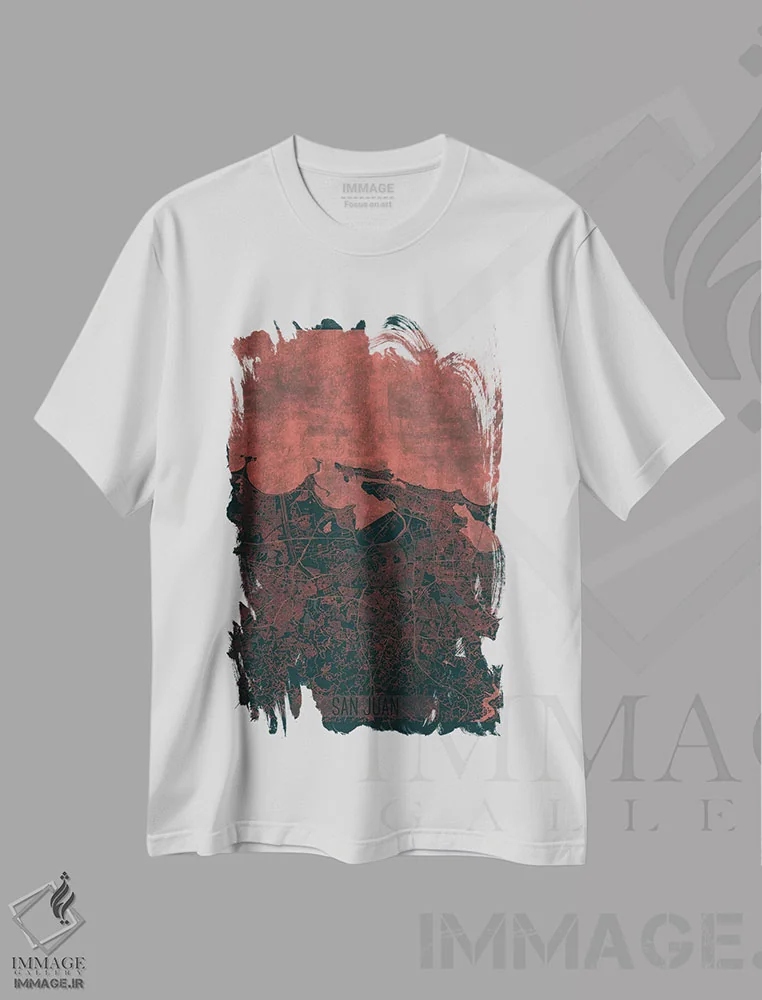 تیشرت سفید طرح دار نقشه طرح شهری فروسرخ سن خوآن، هنر دیجیتال اثر هوبرت روگوسکی | فروشگاه ایماژ