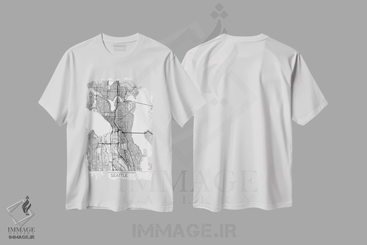 تیشرت سفید طرح دار نقشه طرح شهری مینیمال سیاتل، هنر دیجیتال اثر هوبرت روگوسکی | immage.ir