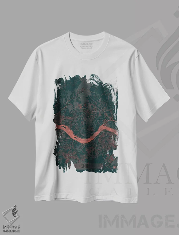 تیشرت سفید طرح دار نقشه طرح شهری فروسرخ سئول، هنر دیجیتال اثر هوبرت روگوسکی | فروشگاه ایماژ