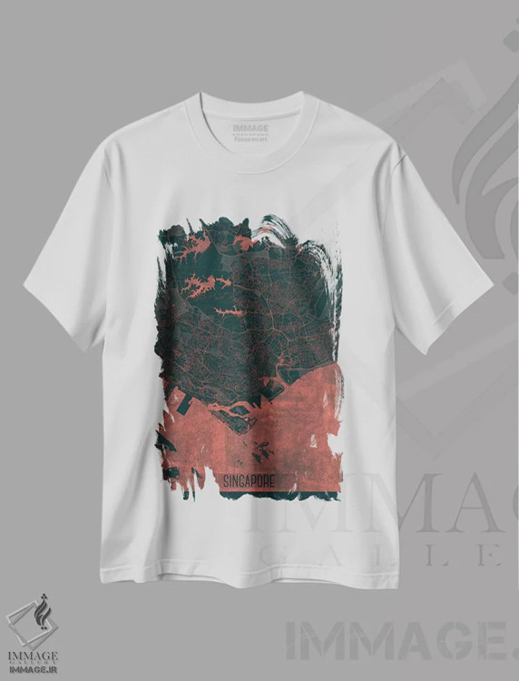 تیشرت سفید طرح دار نقشه طرح شهری فروسرخ سنگاپور، هنر دیجیتال اثر هوبرت روگوسکی | فروشگاه ایماژ