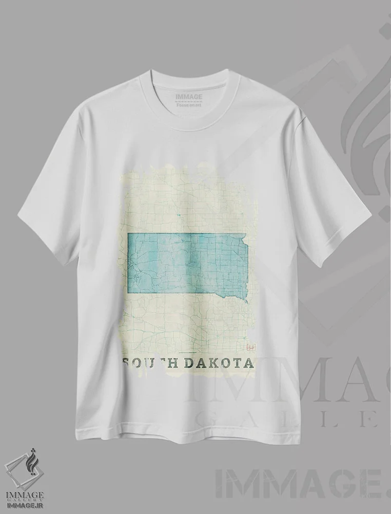 تیشرت سفید طرح دار نقشه داکوتای جنوبی، هنر دیجیتال اثر هوبرت روگوسکی | immage.ir