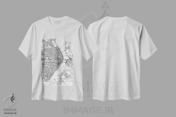 تیشرت سفید طرح دار نقشه طرح شهری مینیمال سنت لوئیس، هنر دیجیتال اثر هوبرت روگوسکی | فروشگاه ایماژ