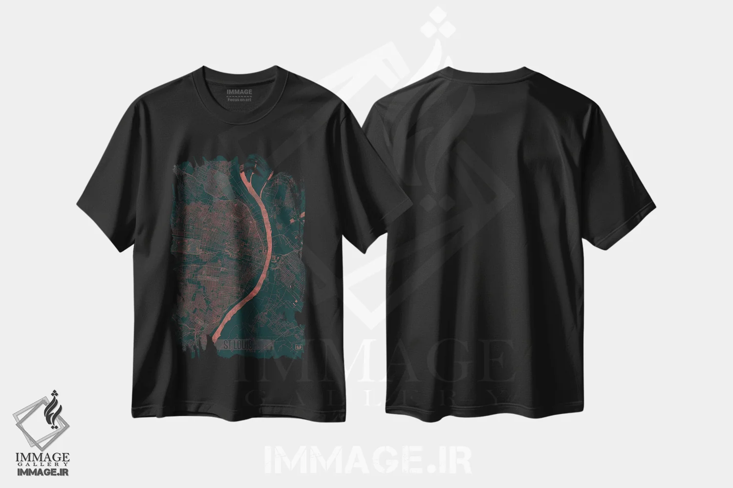 تیشرت مشکی طرح دار نقشه طرح شهری فروسرخ سنت لوئیس، هنر دیجیتال اثر هوبرت روگوسکی | فروشگاه ایماژ