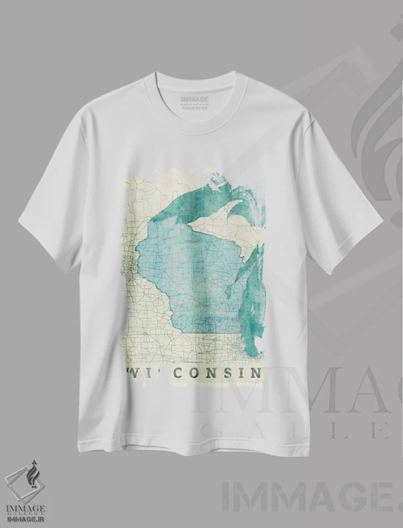 تیشرت سفید طرح دار نقشه ویسکانسین، تزئینی اثر هوبرت روگوسکی | فروشگاه ایماژ