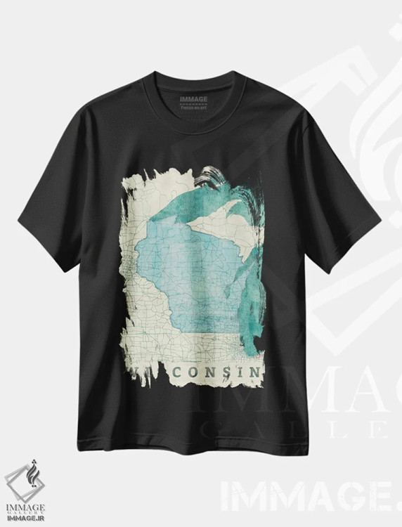 تیشرت مشکی طرح دار نقشه ویسکانسین، تزئینی اثر هوبرت روگوسکی | immage.ir