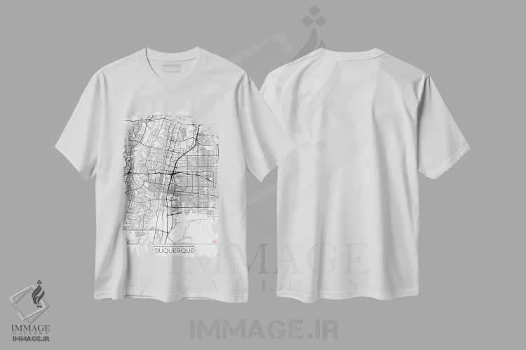 تیشرت سفید طرح دار نقشه طرح شهری مینیمال آلبوکرکی، هنر دیجیتال اثر هوبرت روگوسکی | فروشگاه ایماژ