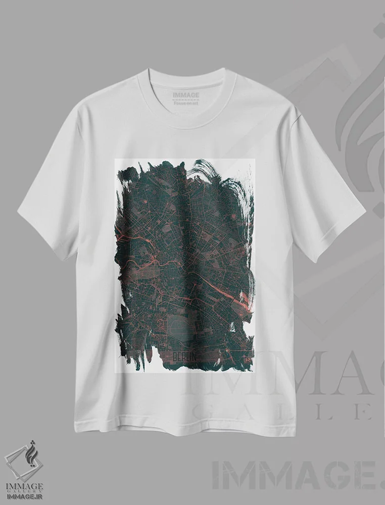 تیشرت سفید طرح دار نقشه طرح شهری مینیمال برلین، هنر دیجیتال اثر هوبرت روگوسکی | immage.ir