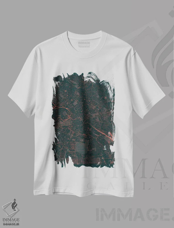 تیشرت سفید طرح دار نقشه طرح شهری فروسرخ برلین، هنر دیجیتال اثر هوبرت روگوسکی | فروشگاه ایماژ