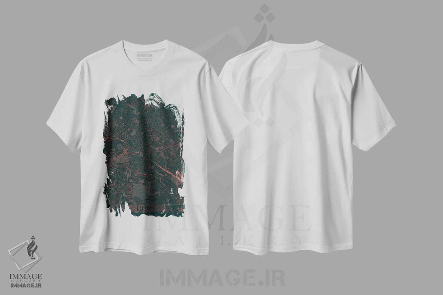 تیشرت سفید طرح دار نقشه طرح شهری فروسرخ برلین، هنر دیجیتال اثر هوبرت روگوسکی | فروشگاه ایماژ