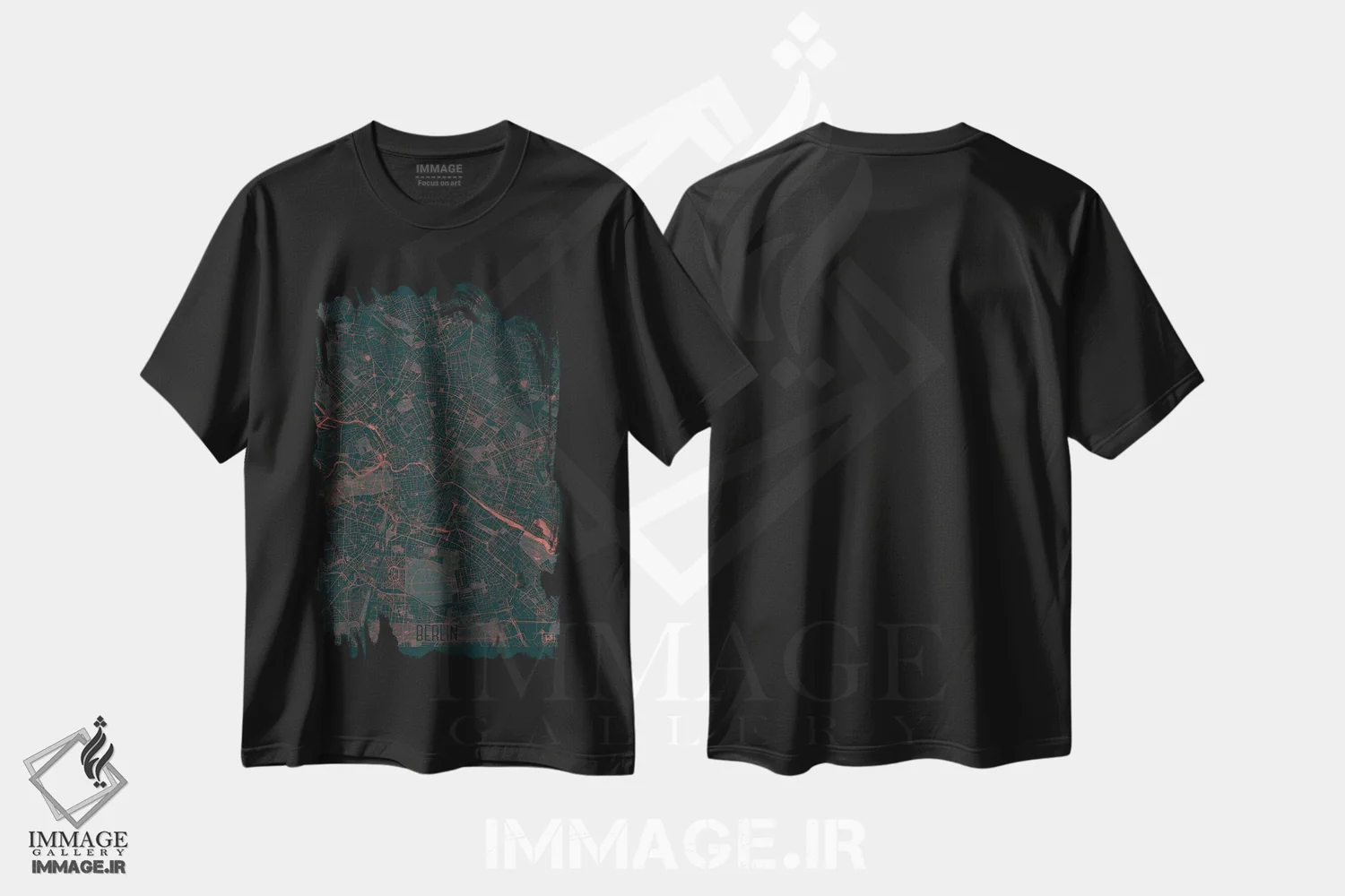 تیشرت مشکی طرح دار نقشه طرح شهری فروسرخ برلین، هنر دیجیتال اثر هوبرت روگوسکی | immage.ir