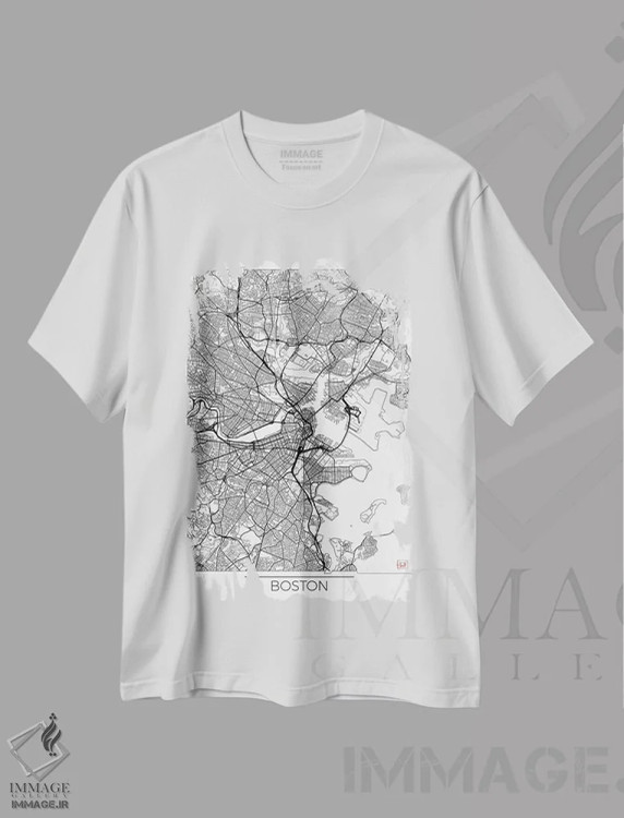 تیشرت سفید طرح دار نقشه طرح شهری مینیمال بوستون، هنر دیجیتال اثر هوبرت روگوسکی | فروشگاه ایماژ
