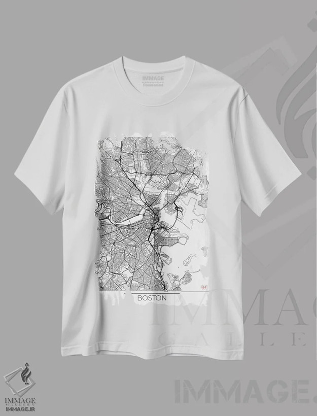 تیشرت سفید طرح دار نقشه طرح شهری مینیمال بوستون، هنر دیجیتال اثر هوبرت روگوسکی | فروشگاه ایماژ