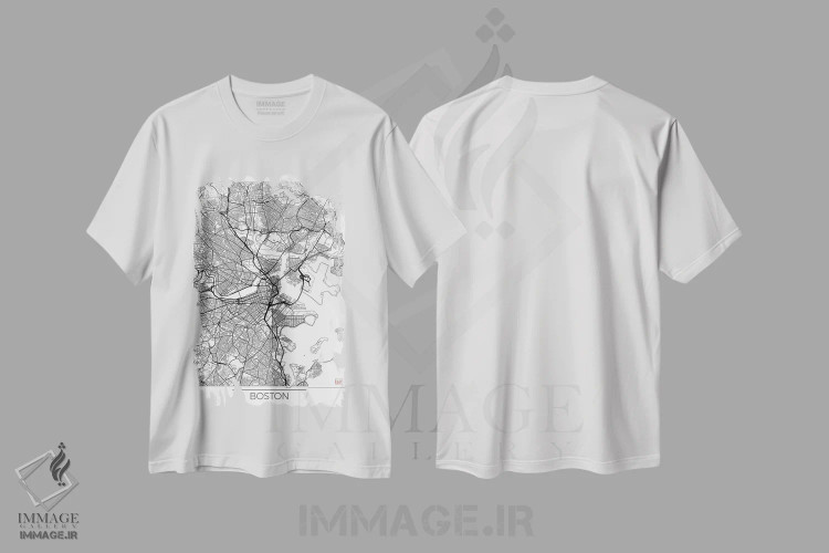 تیشرت سفید طرح دار نقشه طرح شهری مینیمال بوستون، هنر دیجیتال اثر هوبرت روگوسکی | فروشگاه ایماژ