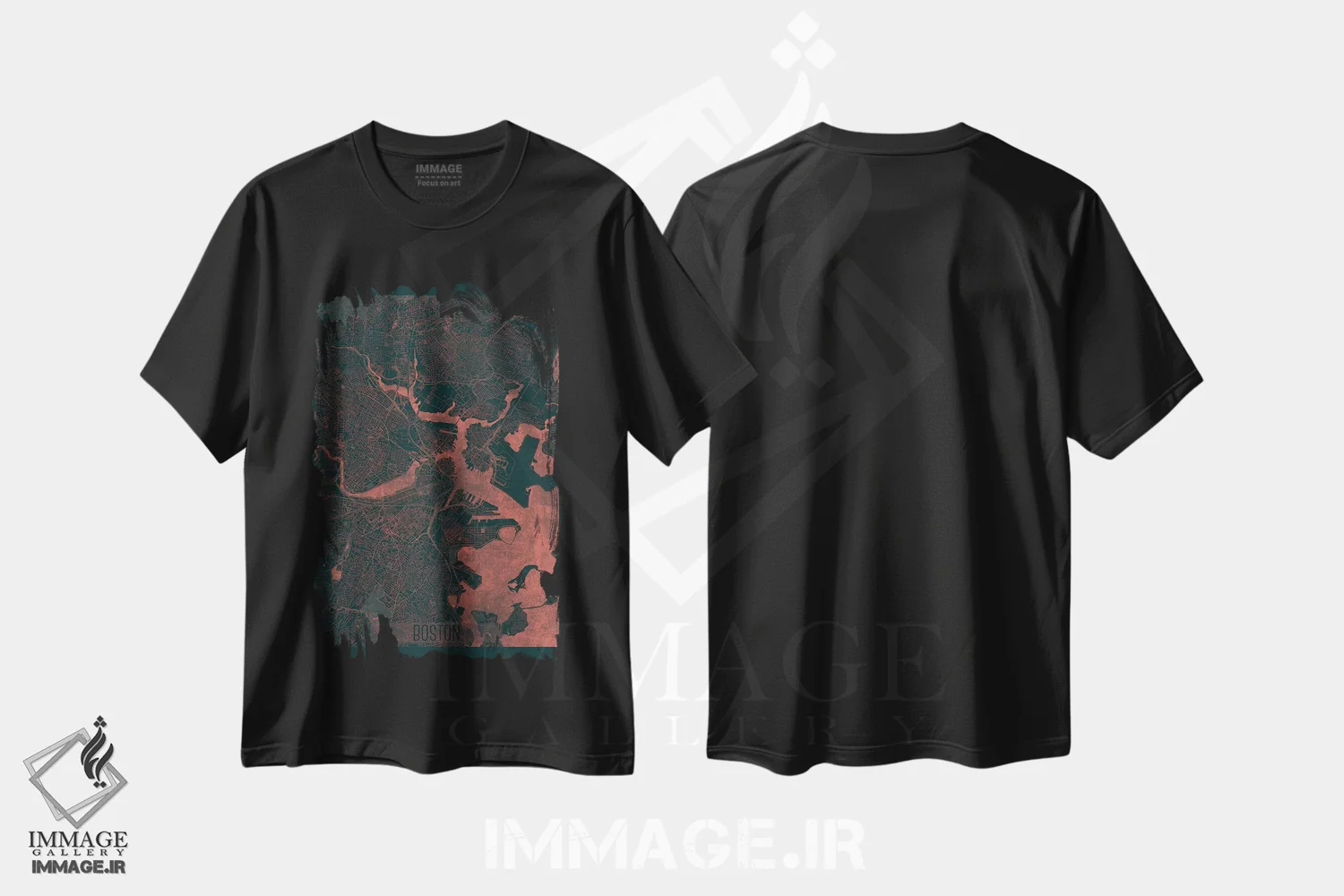 تیشرت مشکی طرح دار نقشه طرح شهری فروسرخ بوستون، هنر دیجیتال اثر هوبرت روگوسکی | فروشگاه ایماژ