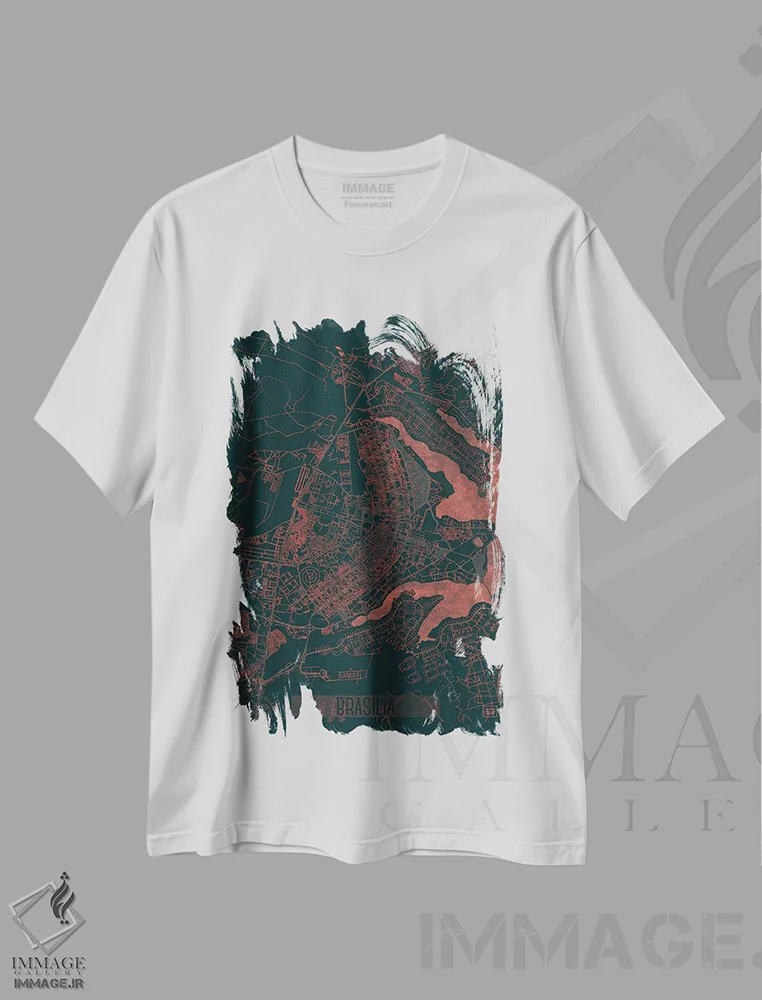 تیشرت سفید طرح دار نقشه طرح شهری فروسرخ برازیلیا، هنر دیجیتال اثر هوبرت روگوسکی | immage.ir