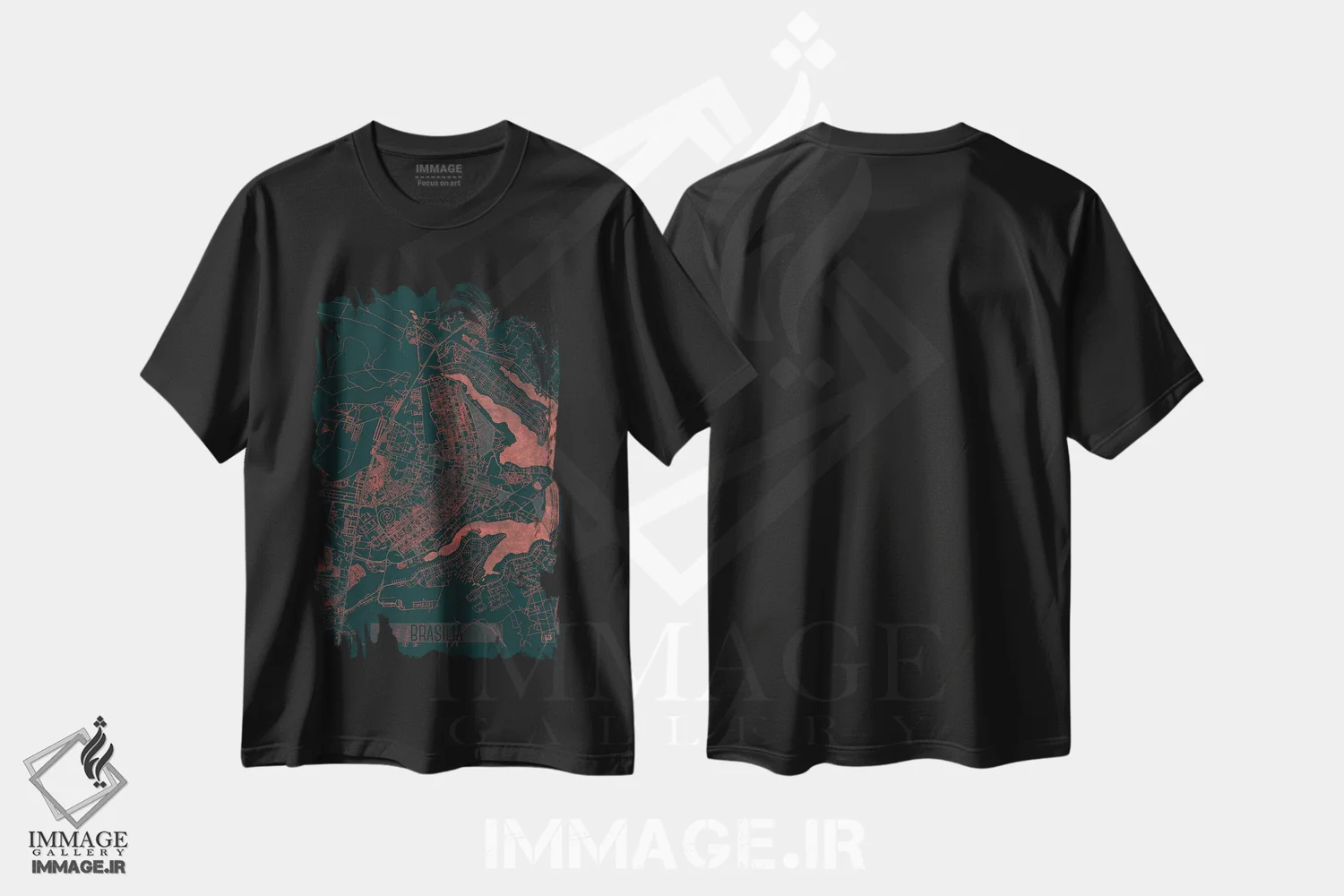 تیشرت مشکی طرح دار نقشه طرح شهری فروسرخ برازیلیا، هنر دیجیتال اثر هوبرت روگوسکی | فروشگاه ایماژ