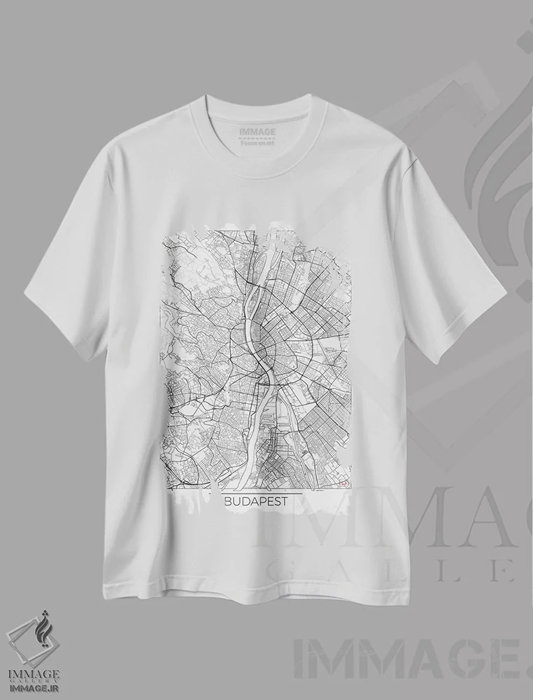 تیشرت سفید طرح دار نقشه طرح شهری مینیمال بوداپست، هنر دیجیتال اثر هوبرت روگوسکی | immage.ir