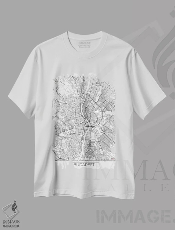 تیشرت سفید طرح دار نقشه طرح شهری مینیمال بوداپست، هنر دیجیتال اثر هوبرت روگوسکی | immage.ir