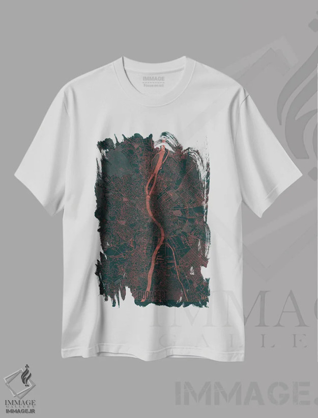تیشرت سفید طرح دار نقشه طرح شهری فروسرخ بوداپست، هنر دیجیتال اثر هوبرت روگوسکی | فروشگاه ایماژ