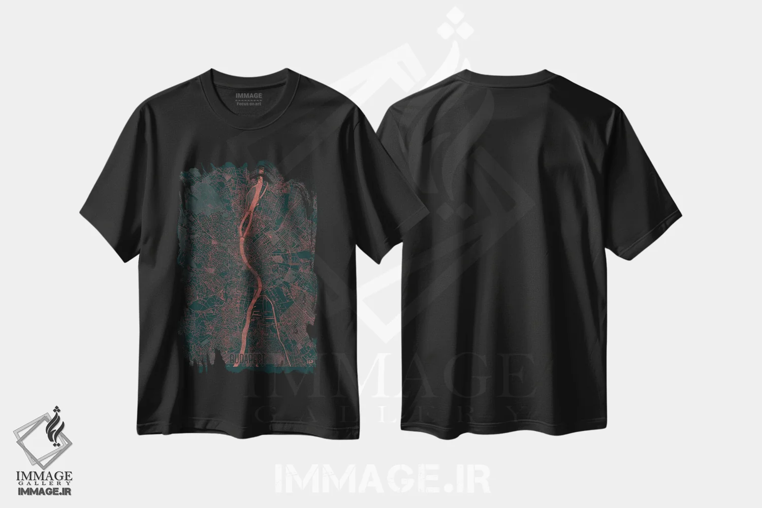 تیشرت مشکی طرح دار نقشه طرح شهری فروسرخ بوداپست، هنر دیجیتال اثر هوبرت روگوسکی | immage.ir