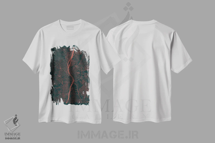 تیشرت سفید طرح دار نقشه طرح شهری فروسرخ بوداپست، هنر دیجیتال اثر هوبرت روگوسکی | فروشگاه ایماژ